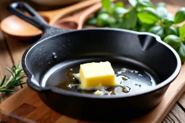 Butter melting in cast iron skillet