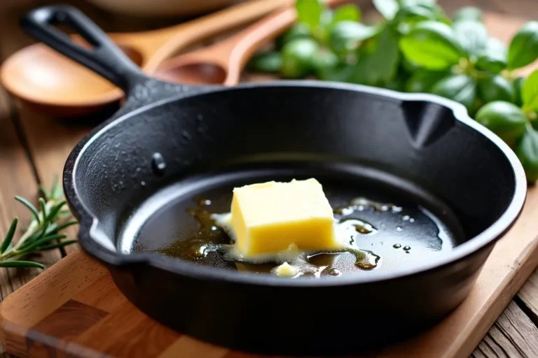 Butter melting in cast iron skillet