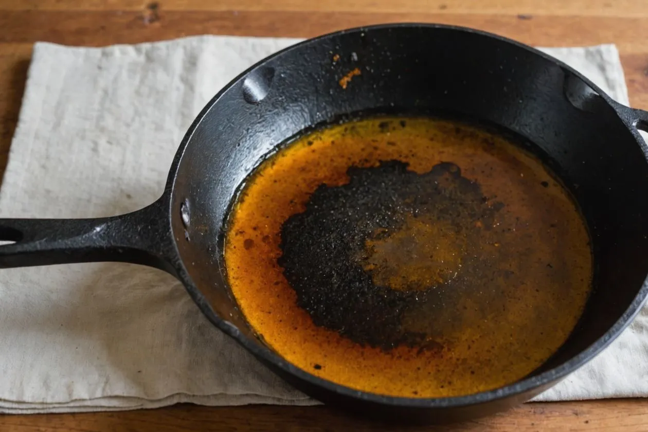 Cast iron skillet soaking in vinegar