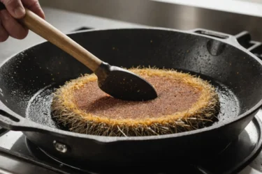 Scrubbing rust off a cast iron skillet