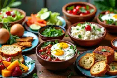 Assorted cottage cheese dishes on a wooden table.