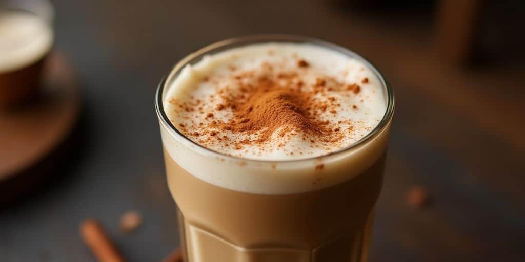 A delicious dirty chai latte in a clear glass.