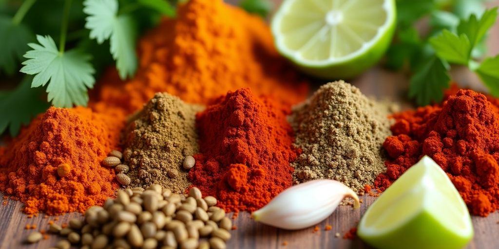 Colorful spices for chicken taco seasoning recipe.