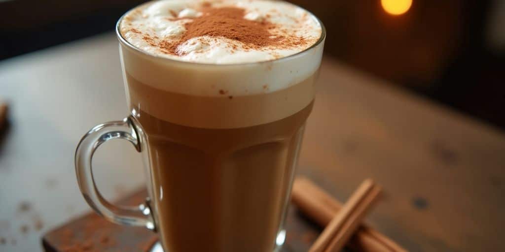 Delicious dirty chai latte in a clear glass.