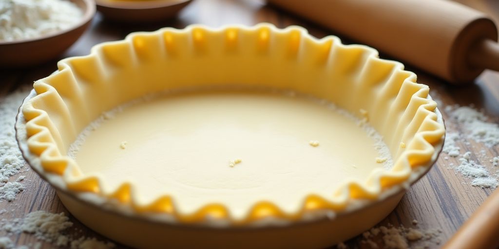 Photographic image of a pie crust on a wooden table.